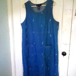 Vintage Denim and Co. Embroidered Pattern Blue Jean Dress Size L